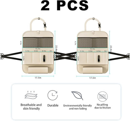 XDV Car Seat Organizers,Multi-functional Back Seat Protectors, Storage Pouches, Child kicking prevention and Tray Holders (for Cars, Kids, Seat Back and Rear Seats) (Beige, 2 Pcs)