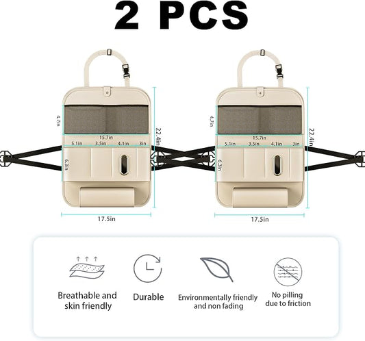 XDV Car Seat Organizers,Multi-functional Back Seat Protectors, Storage Pouches, Child kicking prevention and Tray Holders (for Cars, Kids, Seat Back and Rear Seats) (Beige, 2 Pcs)