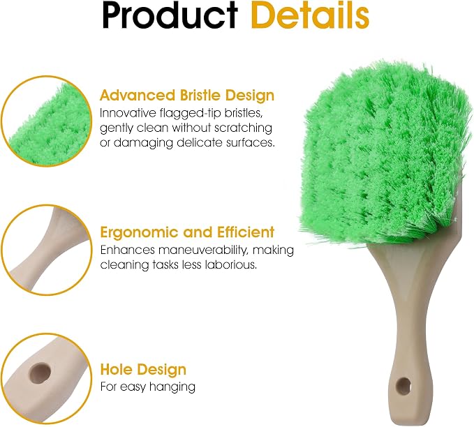 Nanoskin Pro-Grade 8.5" Car Detailing Brush - Durable Green Polystyrene Flagged Bristles, Acid Resistant, Gentle Surface Cleaning, Auto Wash, Tire & Wheel Scrub, Professional Automotive Detailer Tool
