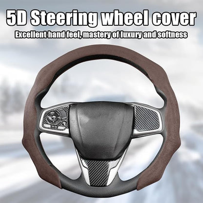 Mandark Car Steering Wheel Cover, Suede Sport Vehicle Steer Wheel Protector Fitting 15 Inch, Non-Slip Comfortable Automotive Interior Decoration Accessories, Universal for Most Cars (Coffee)