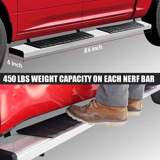 COMNOVA Pair Running Board Step Bar Compatible with 99-16 Ford F250 Superduty Crew Cab(4 Full Size Doors) Side Steps, Width 6 Inches H Style Truck Step Step Bars Side Step Black (Stainless Steel)