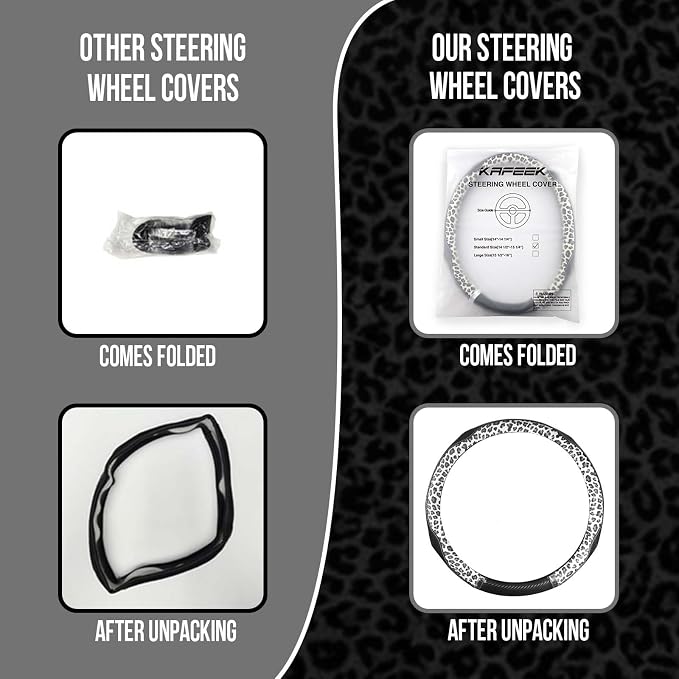 KAFEEK Leopard Print Steering Wheel Cover for Women, Classy Carbon Fiber and Soft Microfiber Leather, 15 Inch Universal Car Wheel Protector, Aesthetic Off-White Cheetah Print, Anti-Slip & Breathable