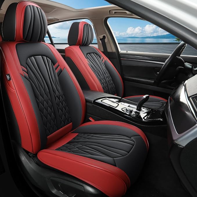 MINGBRON Leather Car Seat Covers,Car Seat Protector Waterproof,Seat Covers Full Set, Car Seat Protectors 5 Seats,Automotive Seat Covers Fit Most Cars Wine Red