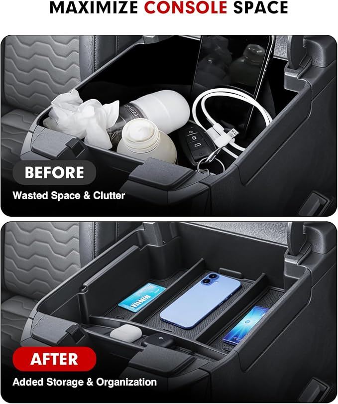 Autorder 2PCS Center Console Organizer for 2024-2026 Chevy Silverado 2500HD/3500HD Accessories - Armrest Storage Tray - (Full Console w/Bucket Seats Only)