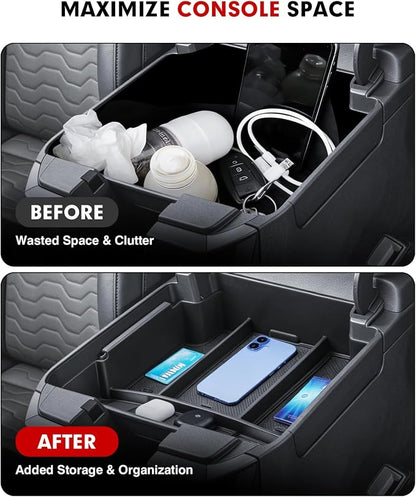 Autorder 2PCS Center Console Organizer for 2024-2026 Chevy Silverado 2500HD/3500HD Accessories - Armrest Storage Tray - (Full Console w/Bucket Seats Only)