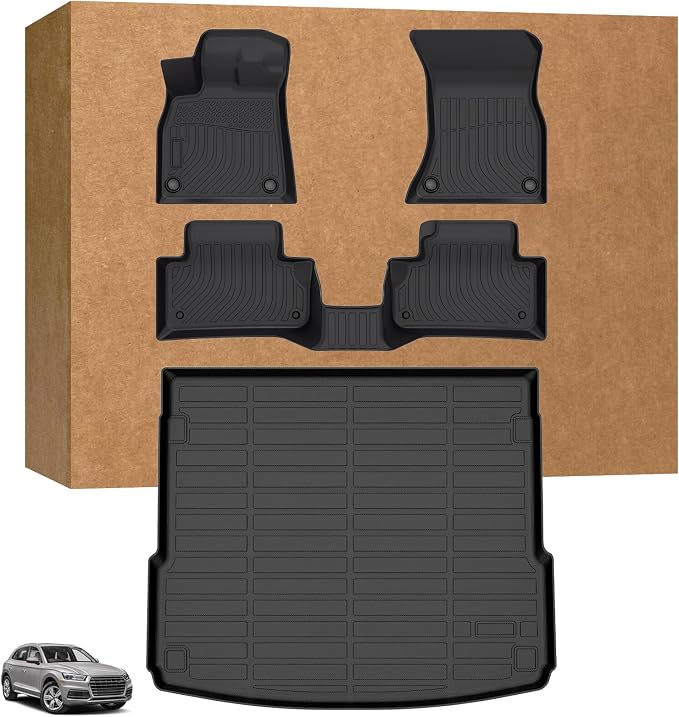 Floor Mats & Cargo Mat for Audi Q5 & SQ5 2018 2019 2020 2021 2022 2023 2024 2025, Waterproof Anti-Slip, TPE Q5 Floor Mats 1st & 2nd Row Summer Winter Non-Slip Cargo Liner