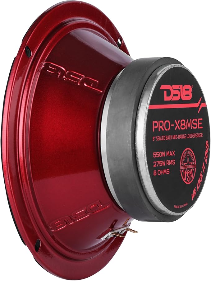 DS18 PRO-X8MSE Loudspeaker - 8", Midrange, Sealed Basket, 550W Max, 275W RMS, 8 Ohms - Premium Quality Audio Door Speakers for Car or Truck Stereo Sound System (1 Speaker)