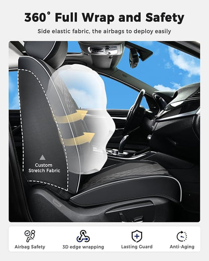 Huidasource Car Seat Covers Front Seats, Luxury Nappa Leather Front Seat Covers with Airbag, Lumbar Support, Cooling＆Heating, Seatbelt Buckles, Universal Fit for Most Cars SUV Trucks, Black＆Gray