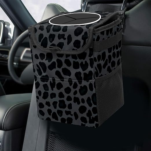 Car Trash Can – Multi-Purpose, Lightweight and Portable with Durable Water-Resistant Coating, No Installation Required, Practical and Ample Capacity, Variety of Colors.Black Leopard Print