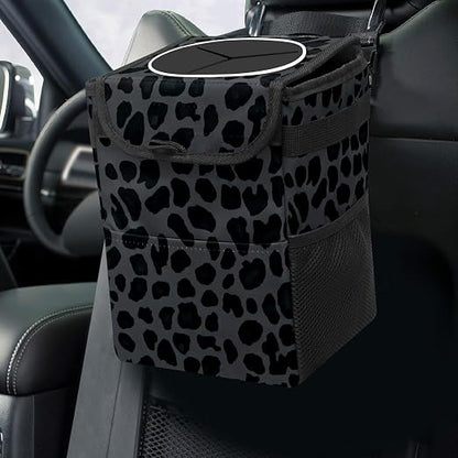 Car Trash Can – Multi-Purpose, Lightweight and Portable with Durable Water-Resistant Coating, No Installation Required, Practical and Ample Capacity, Variety of Colors.Black Leopard Print