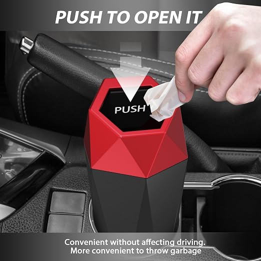 Car Cup Holder Trash Can, Car Trash Can with Lid, Mini Portable Trash Bin for Cars, Small Automatic Garbage Bin, Leakproof Cup Holder Trash Bin for Auto,Home,Office, Car Accessories (1, Red)