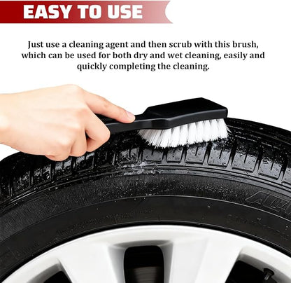 Car Carpet Cleaning Brush, Stiff Bristles Vehicle Wheel Hub Rims Wash Brush with Short Handle, Automotive Detailing Tire Cleaner, Universal for SUV Automobile Truck (White)