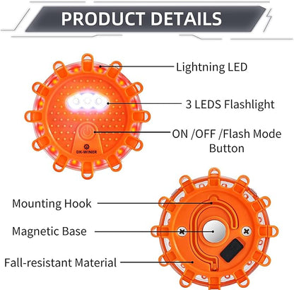 LED Road Flares 6Pack Roadside Emergency car kit Emergency Road Flares Kit with Magnetic Base for Vehicles & Boat | 9 Flash Modes(with Batteries) (12pack rechargeable)