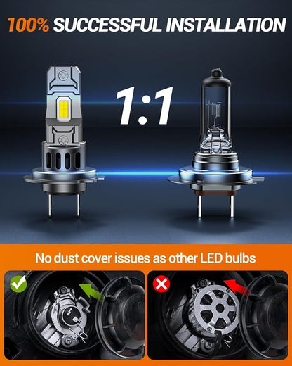SEALIGHT S2S H7 Light Bulbs Combo, 40,000LM Super Brighter, 6500K Pure White H7 LED Fog Bulbs, 60K+ Hours Lifespan, Replacement Shift Light Gauges, 2-Pack for Powersports/ATV Lamps
