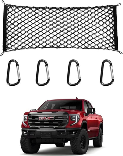 for GMC Sierra Chevy Silverado Envelope Style Truck Bed Cargo Net - Fits 2013-2024 2025 2026 Sierra Silverado Accessories Cargo Net for Pickup Truck Bed - Heavy Duty Carabiners