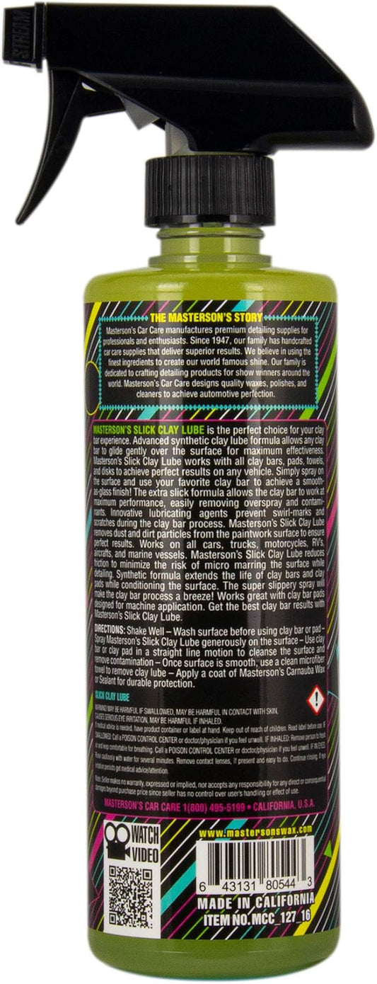 MASTERSON'S CAR CARE MCC_127_16 Slick Clay Lube - Synthetic Lubricant and Anti-Static Detailer - Extends Life of All Clay Bars (16 oz)