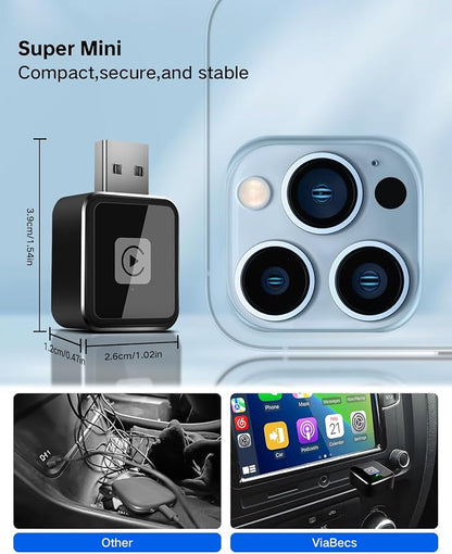 2025 Upgraded Wireless CarPlay Adapter for iPhone, Mini USB/Type-C Design, OTA Updates, Fast Connection for iOS 10+, Dual-Band Wi-Fi