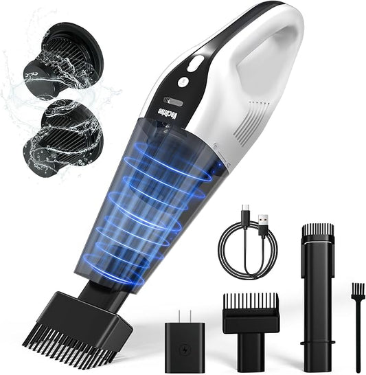 Handheld Vacuum Cordless, Portable Rechargeable Car Vacuum Cleaner with Multi-Nozzles & Washable Filter, Strong Suction for Car, Home & Pet Hair, Ivory White