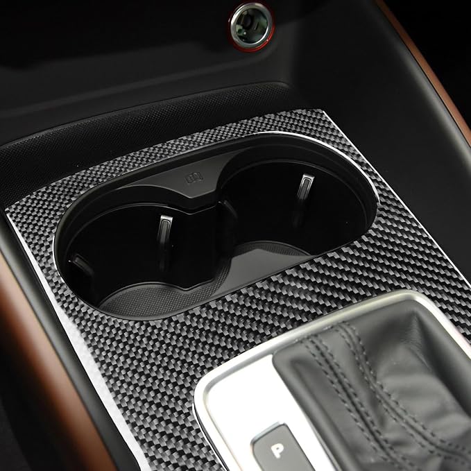 Real Premium Carbon Fiber Decor Compatible with Audi A3 S3 RS3 8V 2013 2014 2015 2016 2017 2018 2019 Car Gear Shift Panel Water Cup Holder Decor Sticker Auto Interior Accessories Decal Black