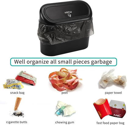 Accmor Car Trash Can with Lid, Mini Auto Dustbin Garbage Organizer Holder 2 Packs, Automotive Storage Container Bin with 60 Pcs Bags for Vehicle, Home, Office