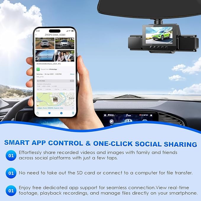 4 Channel Dash Cam Front and Rear with 360° View for All-Round Protection, 4-Way Recording, Built-in 5G WiFi & GPS, APP Control, 8 IR LEDs, 24H Parking Monitor, G-Sensor, Free TF Card (128, GB)