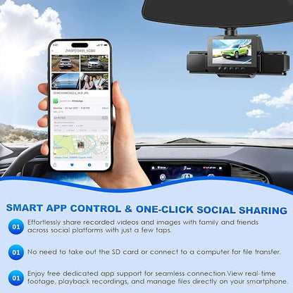 4 Channel Dash Cam Front and Rear with 360° View for All-Round Protection, 4-Way Recording, Built-in 5G WiFi & GPS, APP Control, 8 IR LEDs, 24H Parking Monitor, G-Sensor, Free TF Card (128, GB)