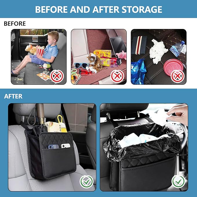 vvag Car Seat Back Organizer, PU Leather Hanging Storage Pocket with Large Capacity, Multipurpose Auto Travel Essentials Organizer for Backseat, Universal Fit for Most Cars SUVs Trucks