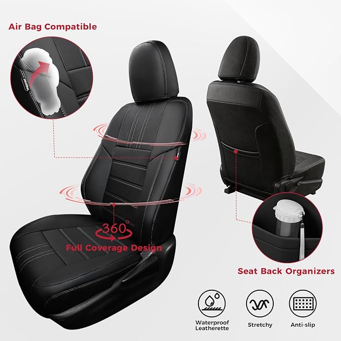 FREESOO RAV4 Seat Covers Full Set Custom Fit for Toyota Rav4 XLE,Platinum, Limited 2013-2018 & SE 2016-2018, Faux Leather Car Seat Cover, Airbag Compatible, Black