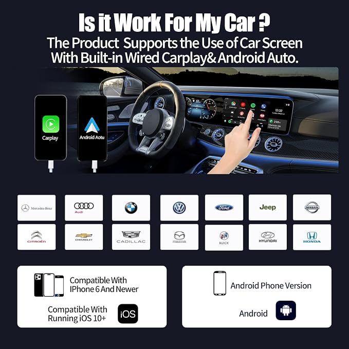 Wireless Carplay Adapter, Android Auto Adapter Plug and Play 2025 AI Box Carplay Support TF Card and SIM, Mini Car Play Video Box for Car Wired to Wireless Support Original Control