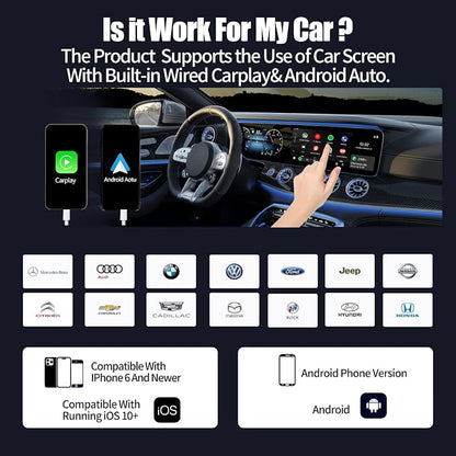 Wireless Carplay Adapter, Android Auto Adapter Plug and Play 2025 AI Box Carplay Support TF Card and SIM, Mini Car Play Video Box for Car Wired to Wireless Support Original Control