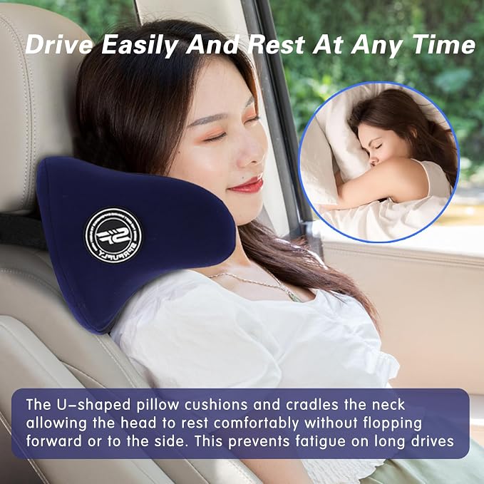 SPRFUFLY Exclusive U-Shaped Car Headrest Pillow, Car Pillow for Driving Seat, Space Memory Foam & Removable Cover, Extreme Comfort Travel Car Pillow(Blue, 1P)