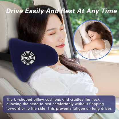SPRFUFLY Exclusive U-Shaped Car Headrest Pillow, Car Pillow for Driving Seat, Space Memory Foam & Removable Cover, Extreme Comfort Travel Car Pillow(Blue, 1P)