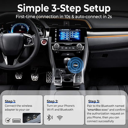 Welspo Wireless CarPlay Adapter&Android Auto Adapter, 2-in-1 CarPlay Adapter for iPhone and Android Phones, Plug&Play CarPlay Dongle Converts Wired to Wireless with Lanyard, Compatible with 2018+ Cars