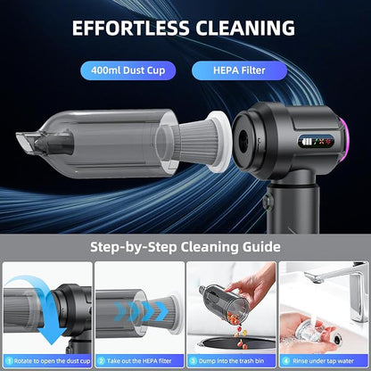 Cordless Vacuum Cleaner - 22000PA Handheld Car Vacuum, 4-in-1 Portable Mini Air Duster Rechargeable, 3-Speed Small Powerful Gadgets & Gifts, for Home, Office, Mattress, Carpet, Pet (Black)