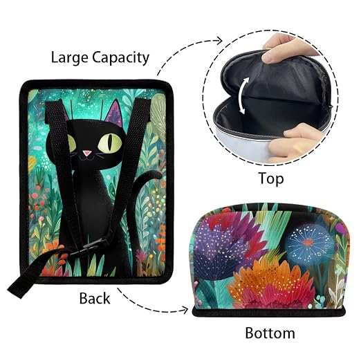Talayituse Teal Cat Flower Print Car Trash Bin, Large Size Auto Trash Can Adjustable Portable Garbage Can with Lid, Vehicle Hanging Bag for Headrest Front Back Seat