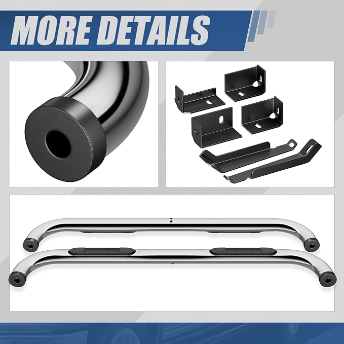 Auto Dynasty Running Board Compatible with 1999-2019 Silverado Sierra 1500 2500HD 3500HD Extended Cab, Stainless Steel Side Step Rail Nerf Bars, 3" Step Bars, Polished Chrome
