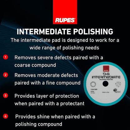 RUPES 150mm Pack of 6 Light Blue D-A Intermediate Foam Polishing Pads | Ideal for Paint Correction & Gloss Enhancement | Improves Cutting Performance | Compatible with 5" Backing Plate