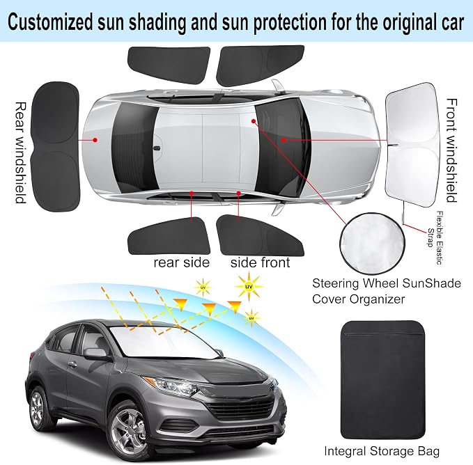 TINGLU Window Shades for Honda HR-V 2016-2022 Accessories Car Side Full Windows Rear Triangular Windshield Sun Shade Sun UV Rays & Privacy Protection for Camping 6PCS
