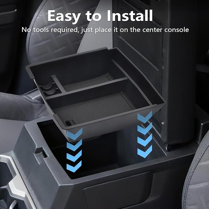 Center Console Organizer Tray fits 2024-2026 Toyota Tacoma Accessories, ABS Plastic & Anti-Slip Rubber Storage Box with Charging Hole for Tacoma Interior Accessories