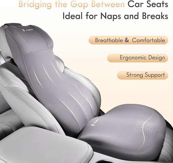 FLORICH Car Seat Cushion and Lumbar Support Headrest Pillow Memory Foam Seat Cushion Ergonomic 2-in-1 Car Neck Pillow & Back Support for Car Truck Seat Long Driving Sciatica Tailbone Pain Relief, Gray