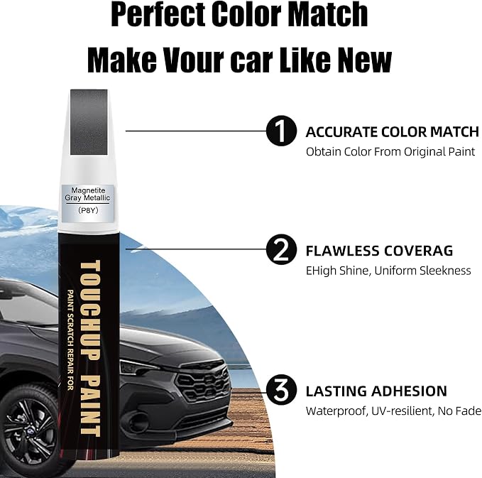 Magnetic Gray Metallic(P8Y) Car Paint Touch Up Pen Compatible with SUBARU, 2-In-1 Color Accurate Touch Up Car Scratch Repair Paint Match SUBARU Series Automotive Scratch Remover for Nicks & Chips Repair