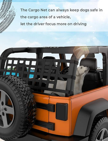 JOYTUTUS Mesh Cargo Net Roof Storage Netting Hammock Roll Cage Bar Restraint for 1987-2026 Wrangler YJ TJ JK JL & Gladiator JT