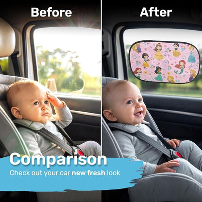 GENANY 2pcs Princess Window Sun Shade for Sedan SUV Truck (21x14 Inches), Sun Shades for Side Window, Accessories for Kids, Baby Window Shades, Summer Car Decor