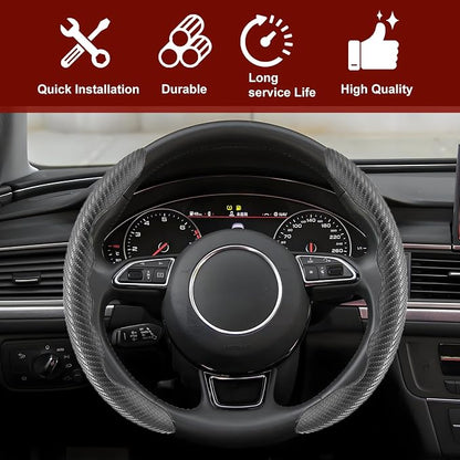 Universal Fit Carbon Fiber Steering Wheel Cover, Segmented Steering Wheel Protector, Carbon Fiber Anti-Skid Steering Wheel Cover Car Interior Accessories (2 Pcs Black)