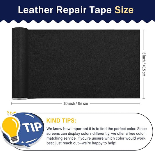 Zenyao Leather Repair Patch Tape - Self Adhesive Leather Repair Kit for Car Seat Furniture, Heavy Duty Vinyl Repair Patch for Couch Sofa, Waterproof for Rips Scratches Tears, 16x60 Inch Roll, Black