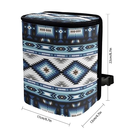 Western Aztec Car Trash Can with Lid and Zipper Portable Foldable Ethnic Style Trash Bin for Car Interior Accessories Multipurpose Garbage Can Bags Storage Organizer