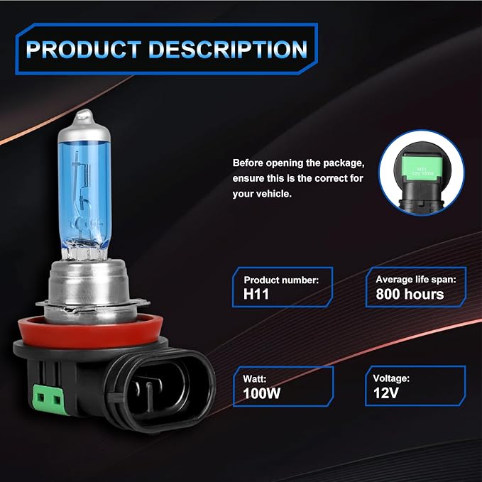 Fit for Elantra 2011-2013 High Performance Halogen Headlight Bulbs,H1 High Beam + H11 Low Beam Headlamp Replacement Bulbs Kit, Plug and Play,Pack of 4