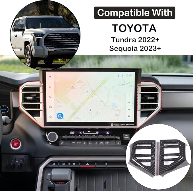 Car Center Console Air Conditioning Outlet Trim Cover Kit Compatible with Toyota Tundra/Sequoia 2022-2026, ABS Dashboard Side A/C Vent Panel Decorative Frame Protection Accessories, For 14-inch Screen