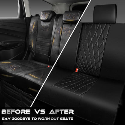 CAR PASS Luxury Faux Leather Rear Bench Car Seat Covers, Waterproof Anti Slip Back Seat Covers, Deluxe Automotive Backseat Cover Universal Fit for Most Cars Sedan SUV Pickup Truck (All Black)