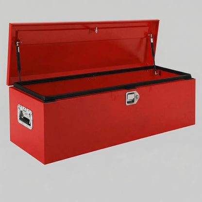 Heavy Duty Steel Metal Tool Box 39" for Truck Bed, Locking Plate Crossbed Storage Chest with Gas-Strut Assisted Lid, Weather-Resistant Truck Bed Tool Box for Pickup, Trailer, RV